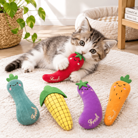 Catcat Toys 5 Pack Vegetable Plush For Indoor Cats