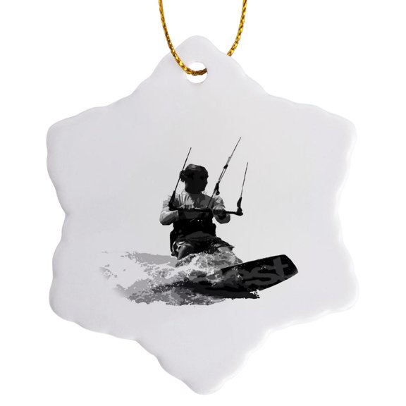 3drose, Catch a Wave Kitesurfing Vector, 3 inch Snowflake Porcelain Ornament