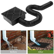 Catch Basin Downspout Extension Kit, 9" x 9" Base with Flexible Drain Pipe Extending 16" 60", Low Profile Clog Resistant Gutter Drain for Lawn, Garden & Foundation Protection