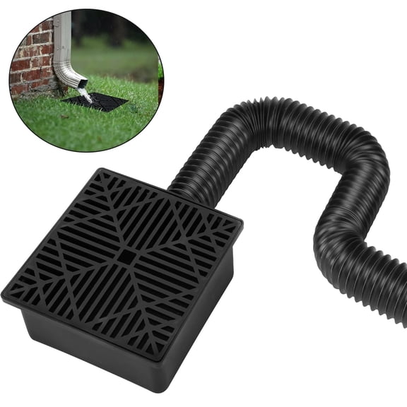 Catch Basin Downspout Extensions,Gutter Downspout Extensions No Dig French Drain Downspout Diverter, Flexible Gutter with Leak-Proof Splash Block Kit, Extendable from 16" to 60",Black