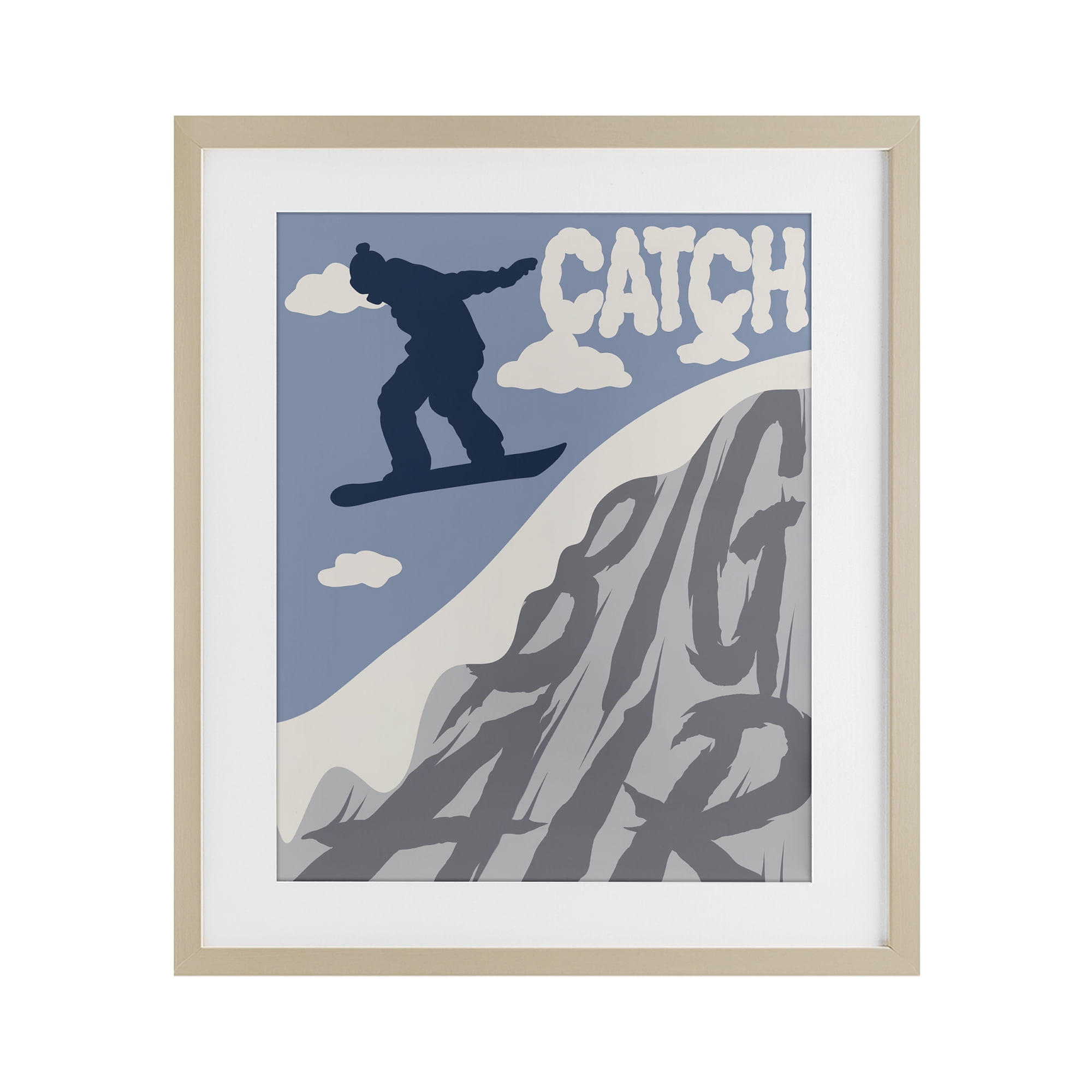 Catch Big Air Snowboard Birch Framed Print Under Glass, design by Marcus Prime