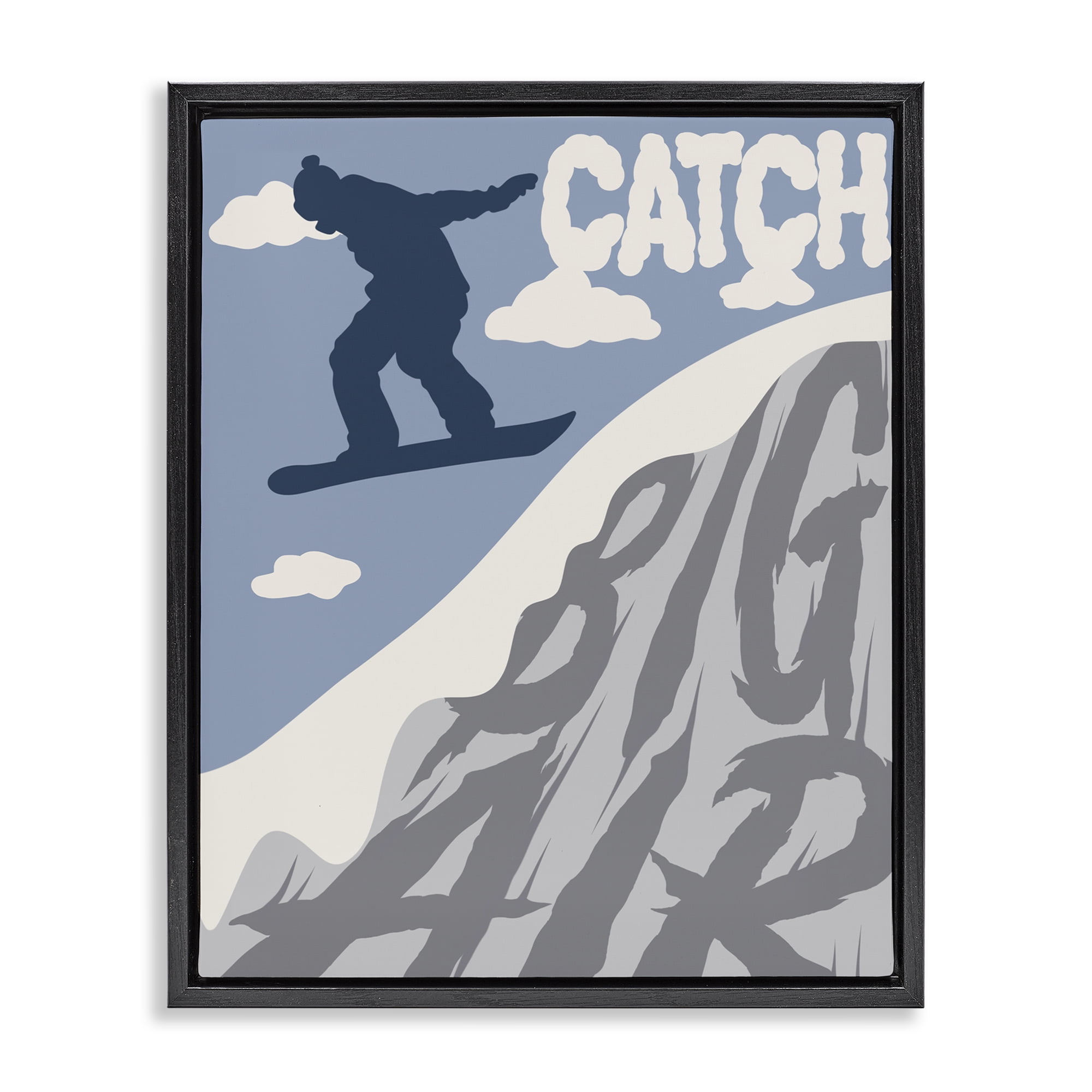 Catch Big Air Snowboard Black Framed Floater Canvas Wall Art, design by Marcus Prime