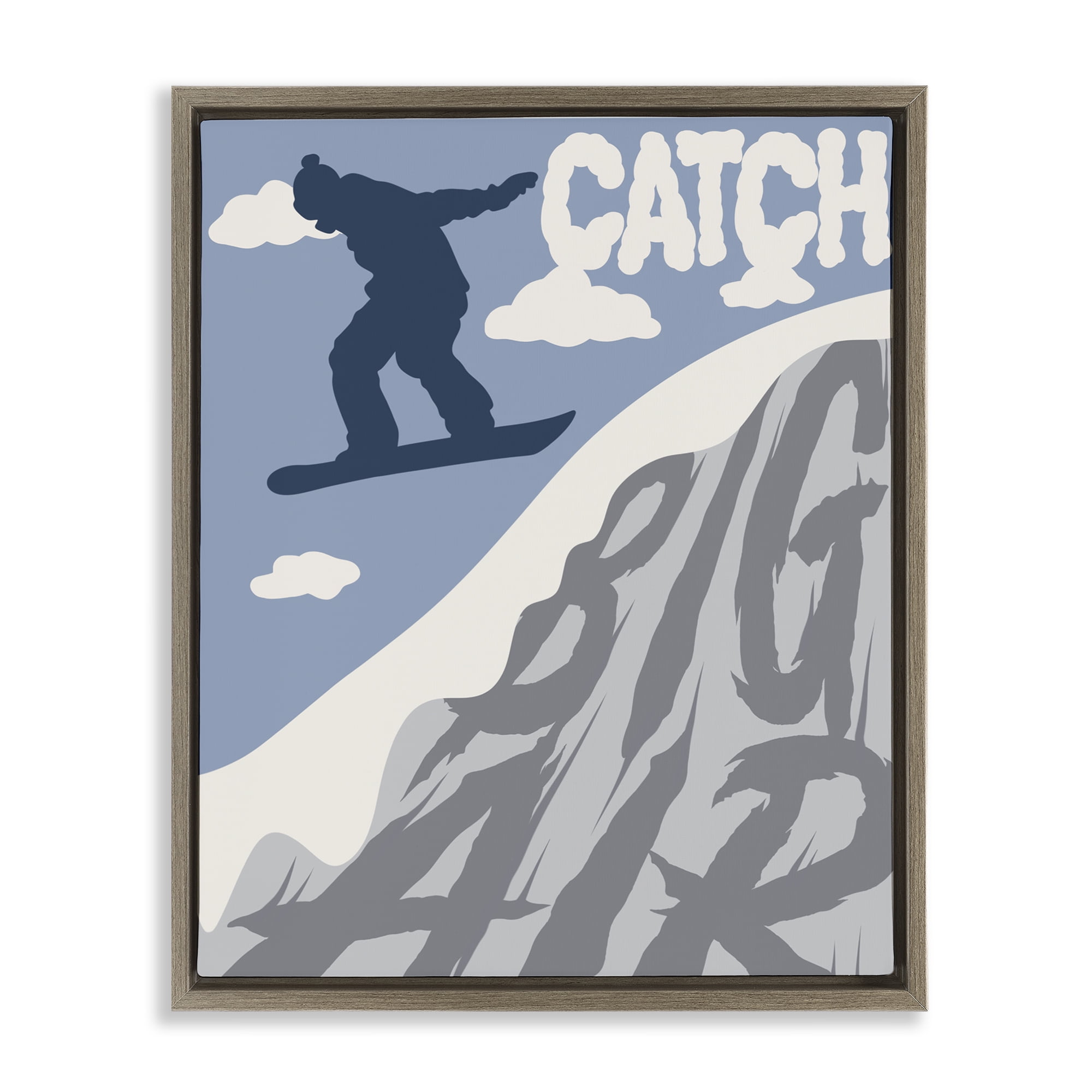 Catch Big Air Snowboard Brown Framed Floater Canvas Wall Art, design by Marcus Prime