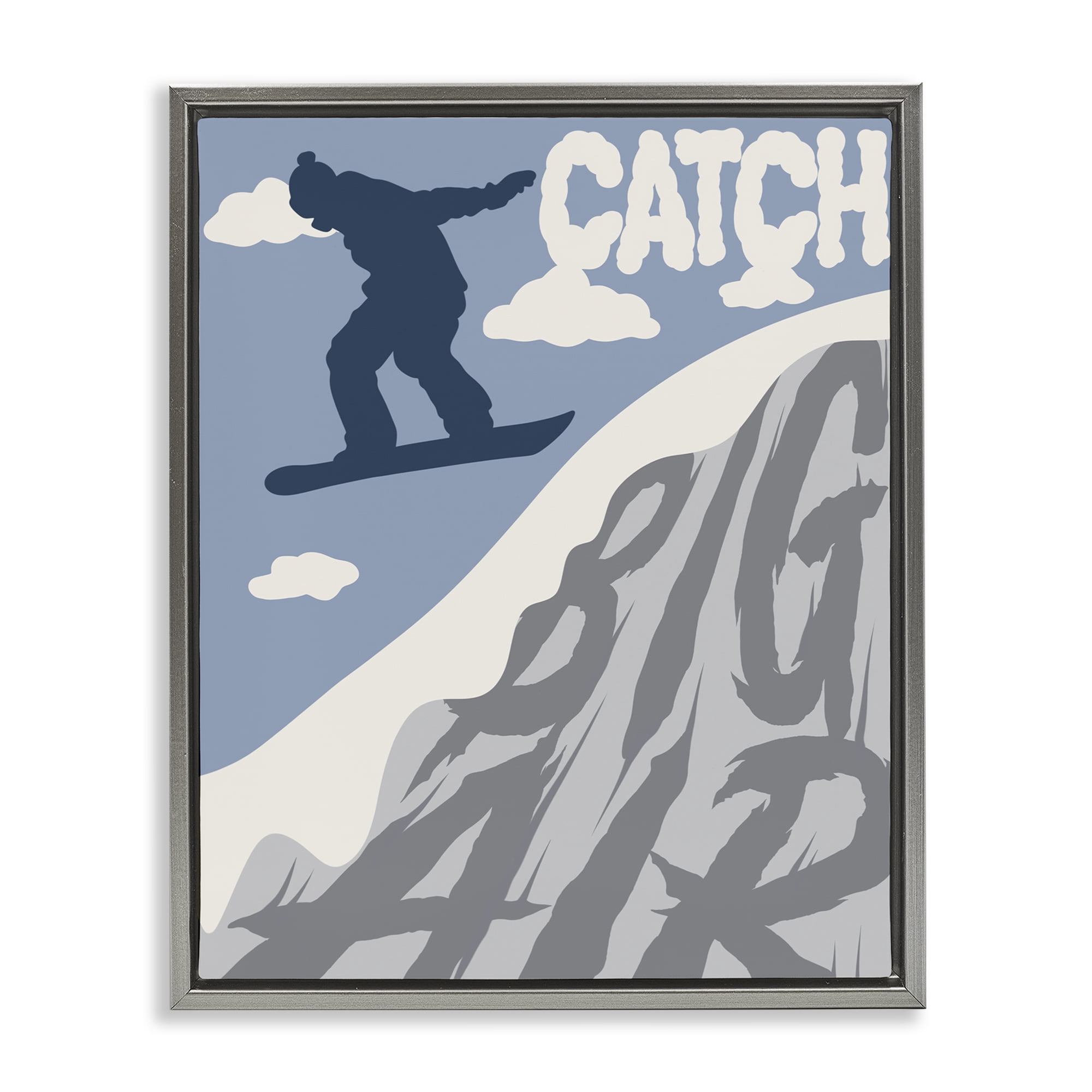 Catch Big Air Snowboard Gray Framed Floater Canvas Wall Art, design by Marcus Prime