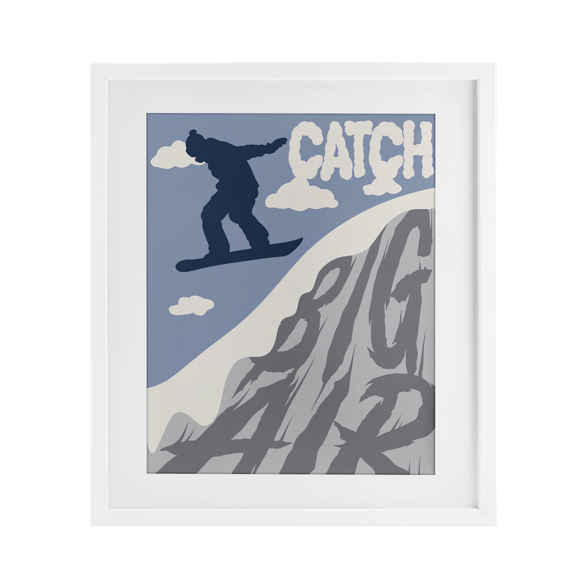 Catch Big Air Snowboard White Framed Print Under Glass, design by Marcus Prime