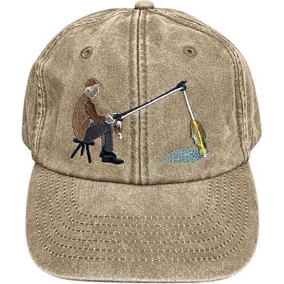 Catch of the Day Interactive Fishing Cap Vintage Washed Moving Fish Hat, Embroidered Fisherman Hat with Pull up Glass Fish, Funny Baseball Cap, Gift for Anglers & Outdoors