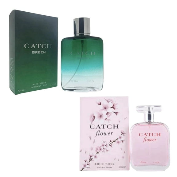 Catch Green & Catch Flower Couple Perfume Gift Set (2 x 3.4 oz / 100 ml) Eau de Parfum for Him & Her Fresh & Floral Long-Lasting Fragrance Gift for Couples Anniversaries & Valentines Day