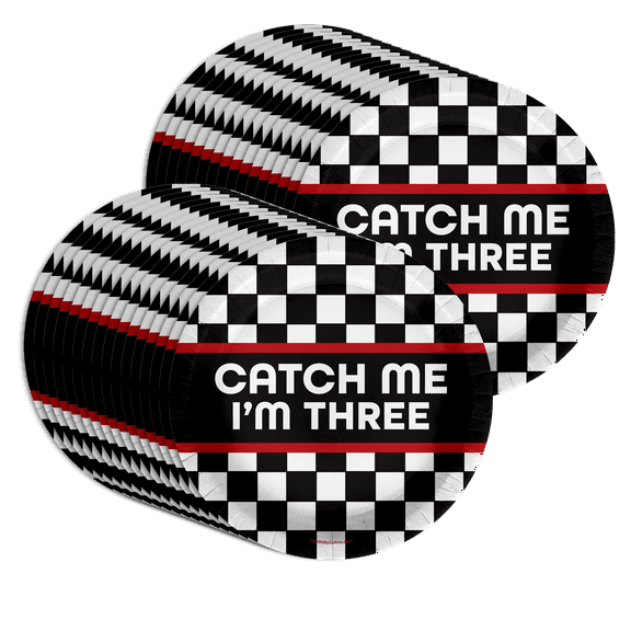 Catch Me I'm Three Racing 3rd Birthday Party Supplies Large 9" Paper Plates in Bulk 32 Piece