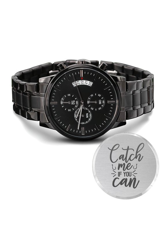 Catch Me If You Can Engraved Multifunction Fishing Men's Watch Stainless Steel Chronograph W Copper Dial