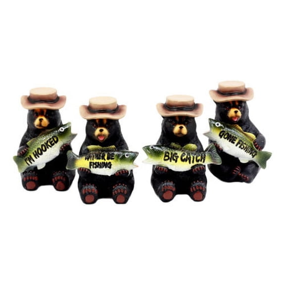 Catch Of The Day Fishing Bears With Bass Fish Figurine Set 4"H Hunting Bears