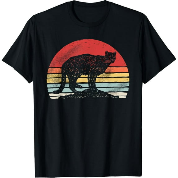 Catch Some Rays Vintage Retro Mountain Lion Cougar T-Shirt - Women's Unisex Adults Animal Pattern T-Shirt - Black, Small, Short Sleeve, Classic Fit, Collarless, Crew Neck