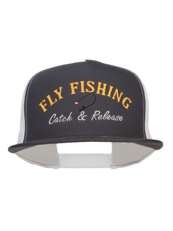 Catch Release Fly Fishing Embroidered Mesh Cap - Charcoal White OSFM