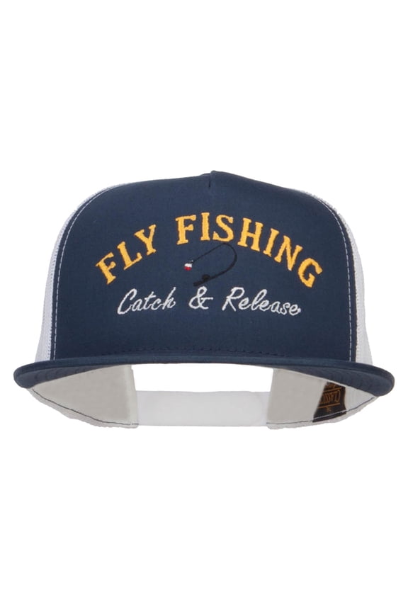 Catch Release Fly Fishing Embroidered Mesh Cap - Navy White OSFM