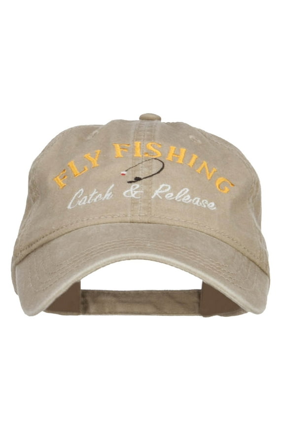 Catch Release Fly Fishing Embroidered Washed Cap - Khaki OSFM