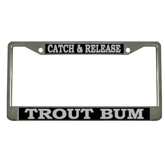 Catch & Release Trout Bum Style Metal License Plate Frame Personalized/Car Accessories Car Tag Holder Cover (Chrome/Black/Silver)