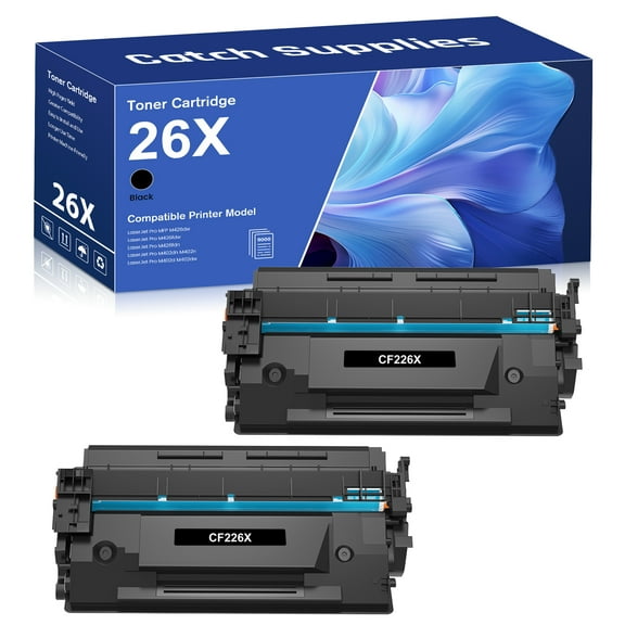 Catch Supplies 26X Black Toner Cartridges 2-Pack Compatible for HP 26X CF226X 26A CF226A CF226AD1 Laserjet Pro M402n M402dn MFP M426fdw M426fdn M426dw M402 M426 Printer Ink