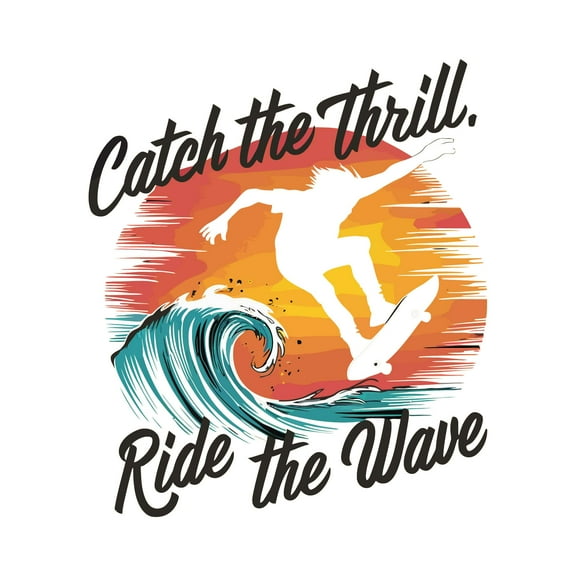 Catch The Thrill Ride The Wave Rafting Surfing Beach Sunset Joyful Quote Wall Art Sticker Designs Vinyl Stickers For Home House Walls Rooms Windows Bedroom Decoration Size (12x12 inch)