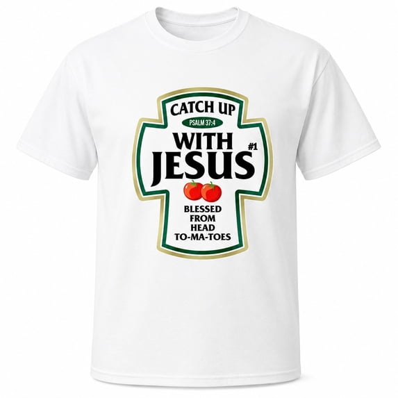Catch Up With Jesus Graphic T-Shirt, Funny Religious Tomato Pun Tee, Unisex