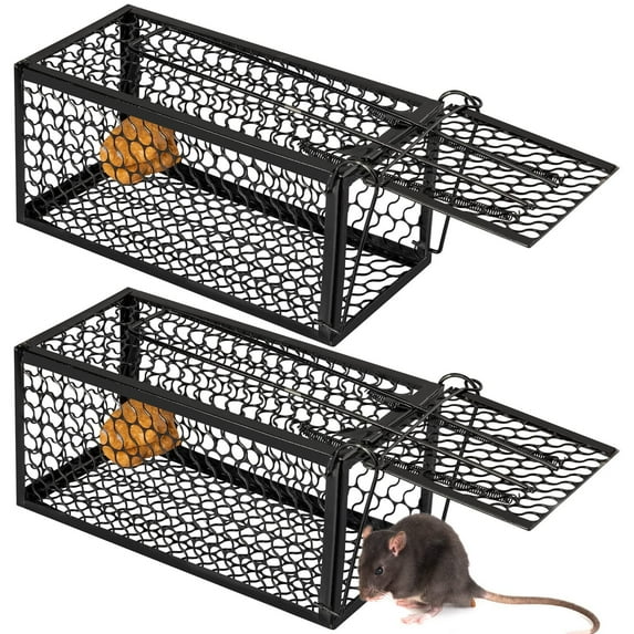 Catch and Release Rodent Cage Trap,Humane Live Chipmunk,Mouse,Squirrel,Voles,Hamsters Trap for Indoor/Outdoor,Home Garden Solution,Black