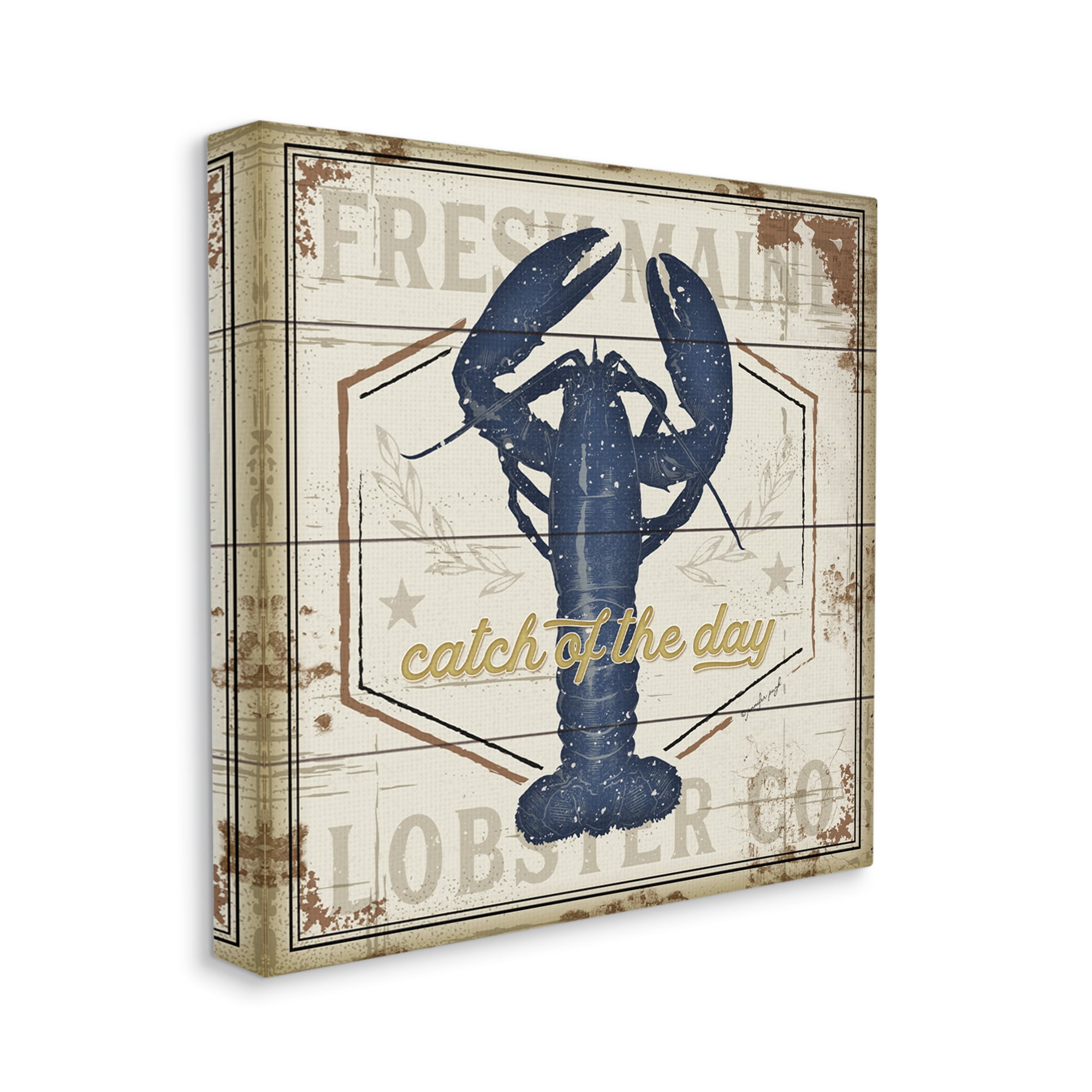 Catch of the Day Vintage Blue Lobster Plank Pattern Animals & Insects Gallery-Wrapped Canvas Print Wall Art, 17x17