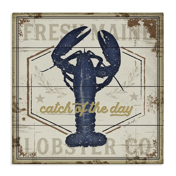 Stupell Industries Traditional Catch of the Day Vintage Blue Lobster Plank Pattern Canvas Art, 17 x 17, by Jennifer Pugh