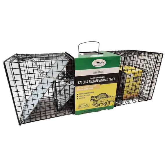 CatchMor Live Animal Multi Catch 2 Pack Trap, 1 Large & 1 Small Metal Catch & Release Cage for Raccoons, Opossums, Bunnies, & Squirrels