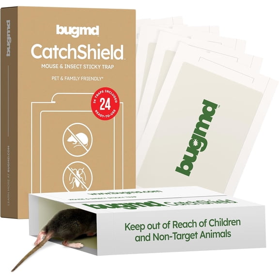 CatchShield Glue & Sticky Traps for Mice, Rats & Insects Non-Toxic Pest Control, 24-Pack, Pet & Family Friendly, Extra-Strength, Ready-to-Use Adhesive Traps