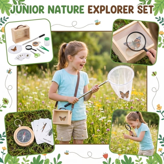 Catcher Kit for Age4+ – Outdoor Exploration Set with Observation Box, Catching Net, Tweezers, Compass & Magnifying Glass – Educational Toy for Ages 4-12, Birthday Gift,A Set