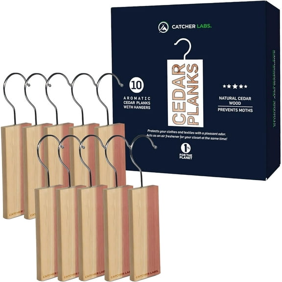 Catcher Labs Cedar Planks | Blocks for Clothes and Storage | Better Than Moth Balls | Cedar Hangers Clothes (10-Pack)