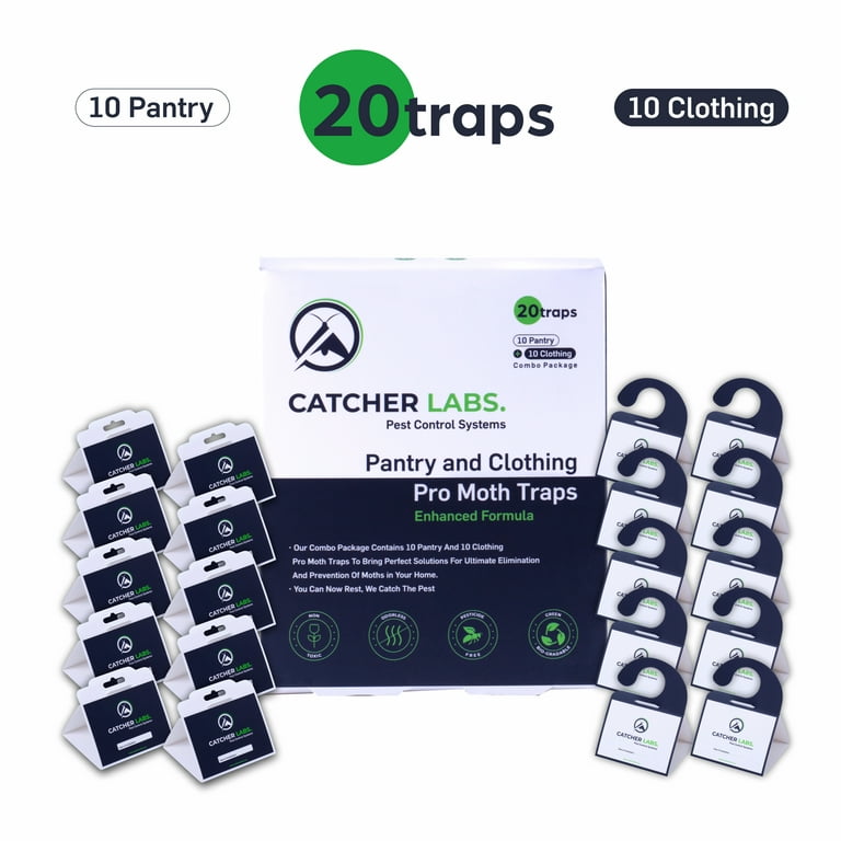 Catcher Labs Pantry & Clothing Moth Traps | Odor-Free Moth Traps with  Pheromones | Non-Toxic Moth Catcher | Moth Traps for House Pantry & Closet