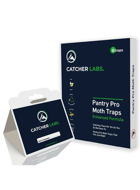 Catcher Labs Pantry Moth Traps with Non-Toxic Pheromones | Get Rid of Moths in House (6-Pack)