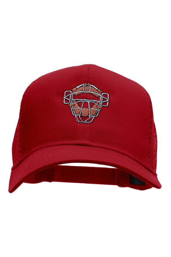 Catcher Mask Logo Embroidered Twill Mesh Cap - Red OSFM