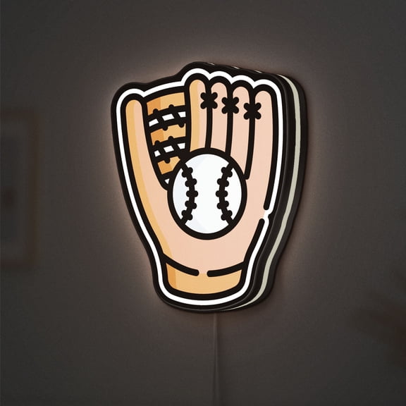 Catcher's Baseball Glove 3D Novelty Light Box, Sports Equipment Themed Lamp for Game Rooms and Baseball Fan Gifts (Width 12 inch, 30cm)