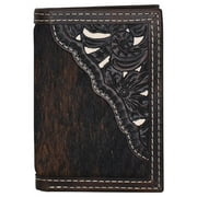 Catchfly Men's Tony Lama Tooled Brindle Cowhide Tri-Fold Wallet Brown One Size
