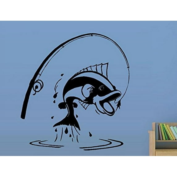 Catching FISH with pole ~ WALL OR WINDOW DECAL 22" X 24"