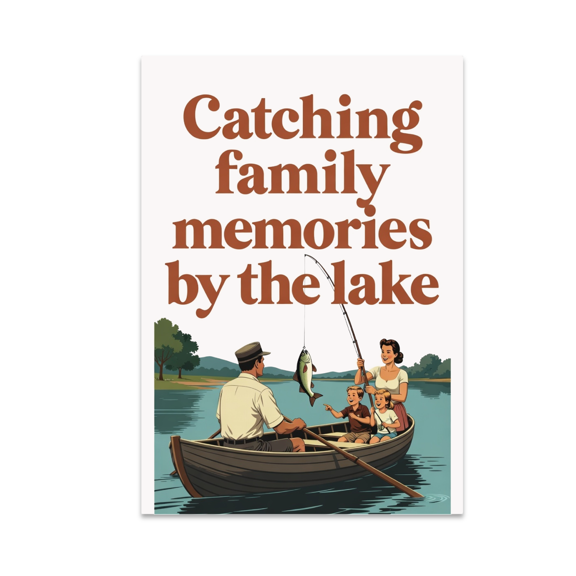 Catching Family Memories by the Lake - Family Fishing Enthusiast - 13x19 Poster Print