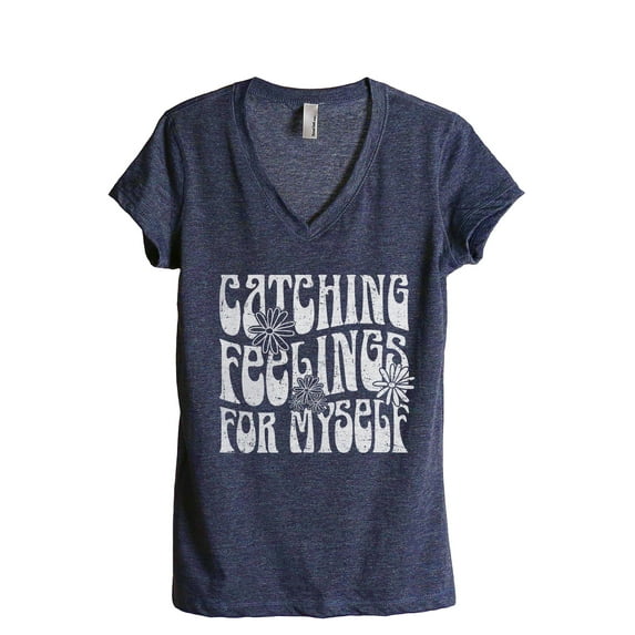 Catching Feelings For Myself Women's Fashion Relaxed V-Neck T-Shirt Tee Heather Navy 2X-Large