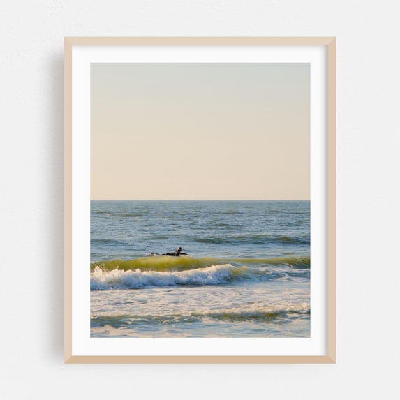 Catching the Morning Waves 03 - Ocean City Maryland Photography Surf Ocean Waves Seascape Beach Minimalist Coastal Oak Framed Wall Art Print 12 x 16 inches