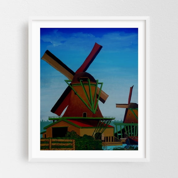 Catching The Wind - Painting Rural Landscape Architecture Pastoral Scenic Farmhouse White Framed Wall Art Print 18 x 24 inches