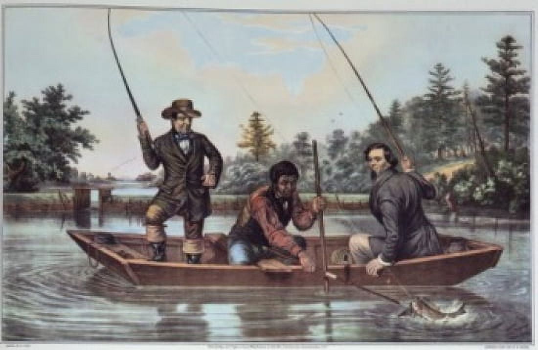Catching a Trout Currier & Ives (active 1857-1907American) Canvas Art - Currier & Ives (18 x 24)