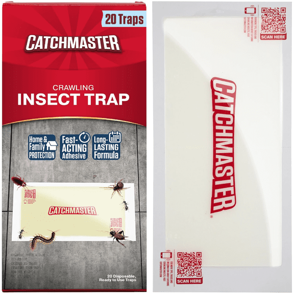 Catchmaster Insect Trap and Monitor, XL Giant Crawling Insect Traps 20-PK, Cricket, Ant, Roach & Spider Traps, Bulk Glue Boards for Roaches & Pests