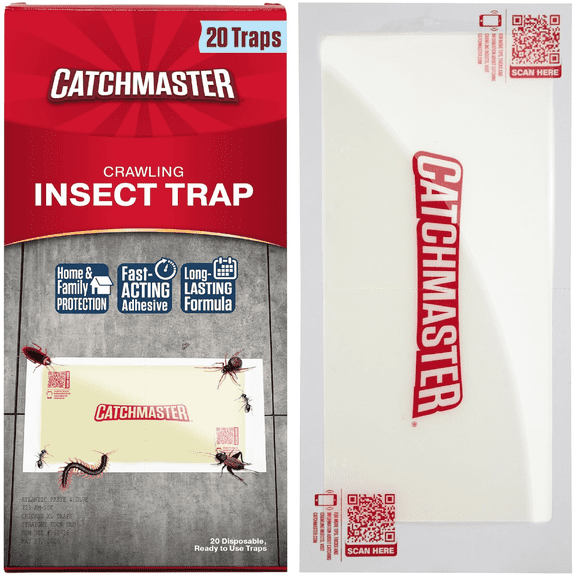 Catchmaster Insect Trap and Monitor, XL Giant Crawling Insect Traps 20-PK, Cricket, Ant, Roach & Spider Traps, Bulk Glue Boards for Roaches & Pests