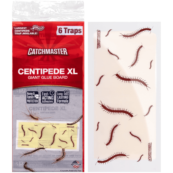 Catchmaster XL Centipede Trap 6-PK, Insect & Centipede Killer Indoor for House, Basement & Garage, Pest Control Bug Glue Traps with Printed Design