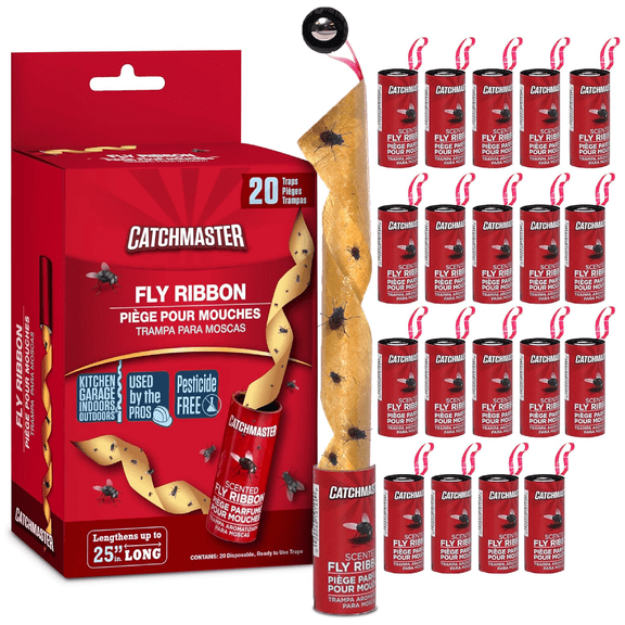 Catchmaster Fly Ribbon 20-Pack, Sunproof Flying Insect & Fruit Fly Traps Outdoor & Indoor
