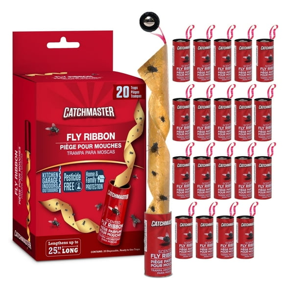 Catchmaster Fly Ribbon 20-Pack, Sunproof Flying Insect & Fruit Fly Traps Outdoor & Indoor