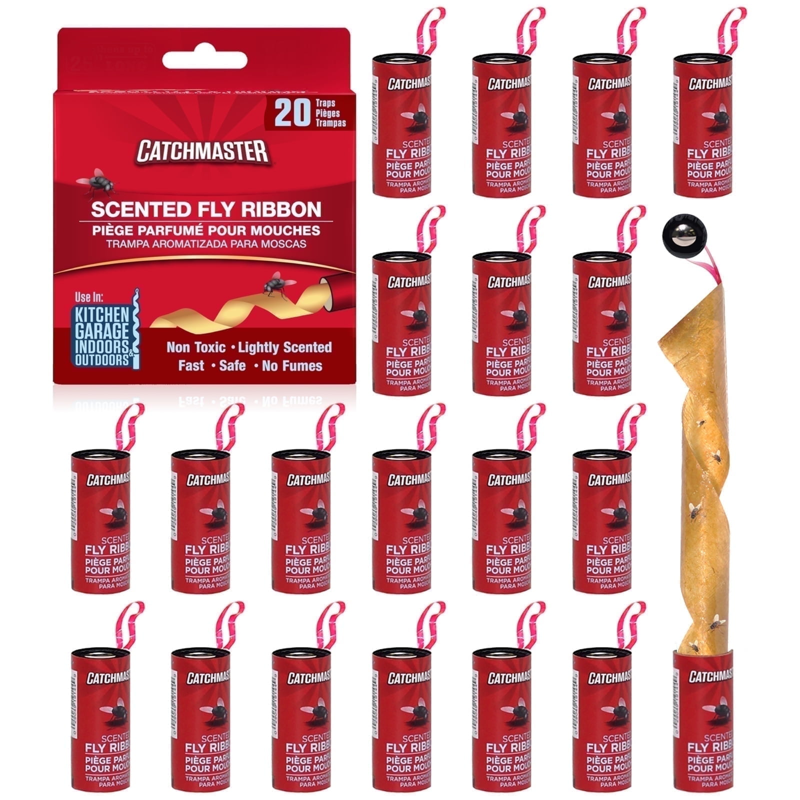 Catchmaster Fly Ribbon 20 Pack, Bug & Fly Traps for Indoors, Outdoors and Home