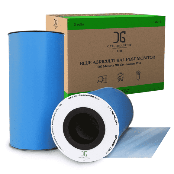 Catchmaster GRO XL Agricultural Pest Monitor Indoor & Outdoor Glue Trap for Flies & Gnats, Blue Double Sided Adhesive AG Roll 328' x 12", 2 Rolls