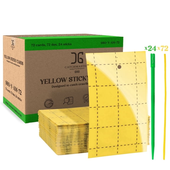 Catchmaster GRO Yellow Sticky Bug Traps 72PK, Protect Live Plants Indoor & Outdoor