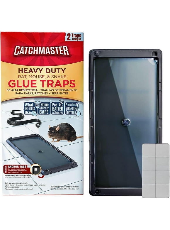 Catchmaster Heavy Duty Baited Rat Glue Traps 2 Count - Indoors use, Safe & Non-Toxic - Mice, Insects & Crawling Pests