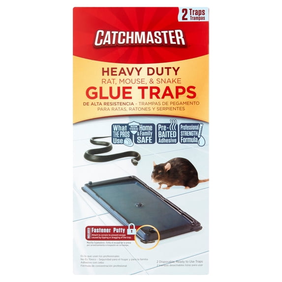 (2 Pack) Catchmaster Heavy Duty Solid Home Pests Glue Trays 4 Count - Rats, Mouse, Snakes